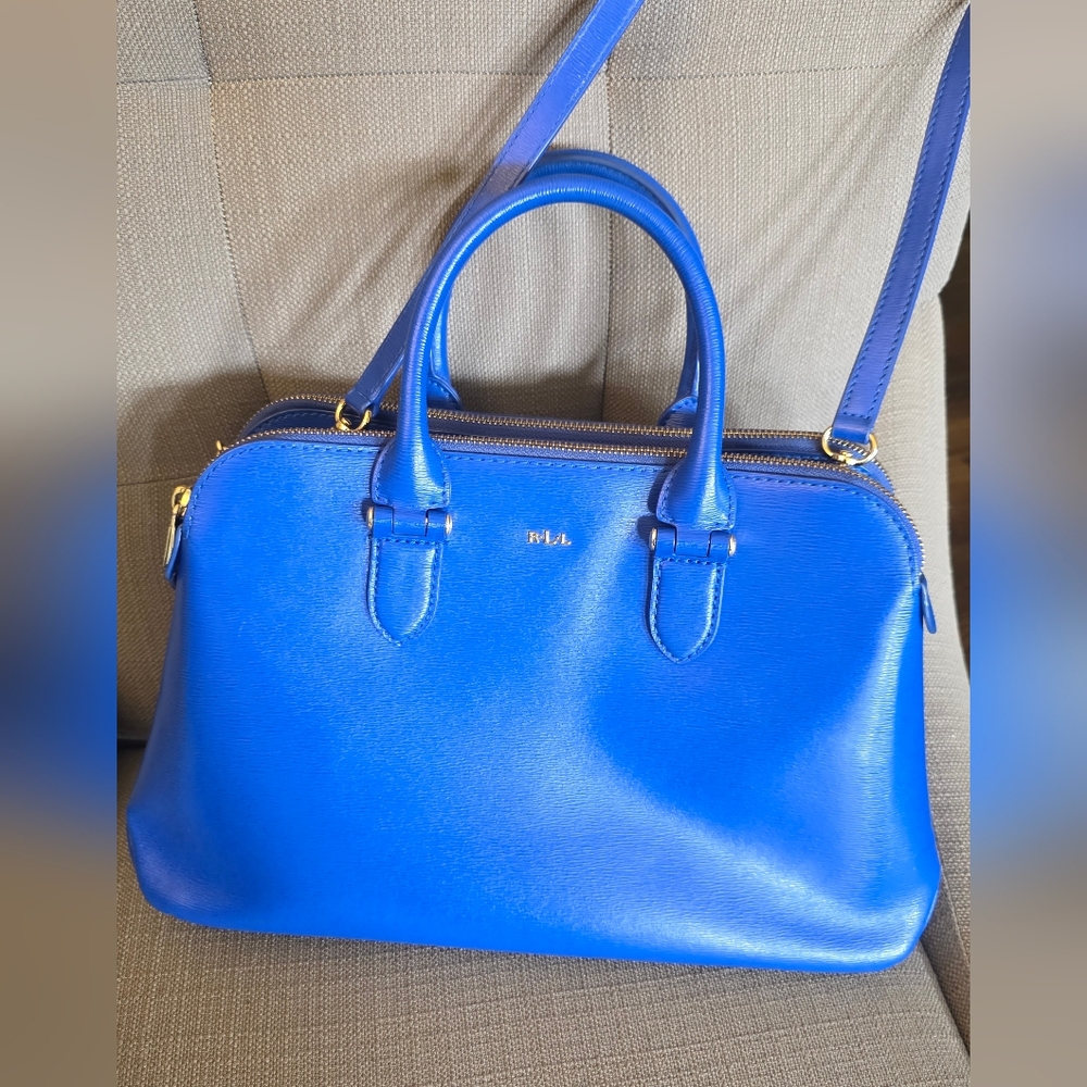 GUC Ralph Lauren Saffiano Leather Work Tote Royal Blue